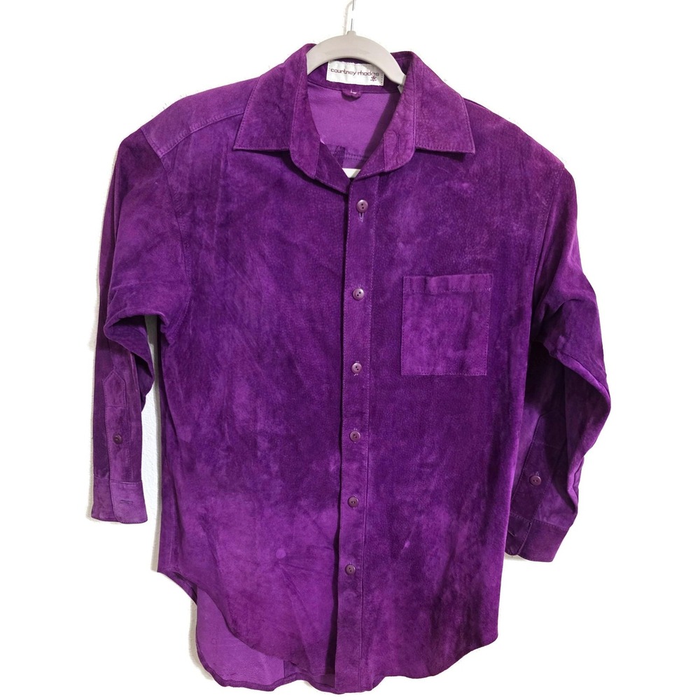 Courtney Rhodes Mens Purple Suede Leather Shirt Button Up Lined 11-8610 Medium